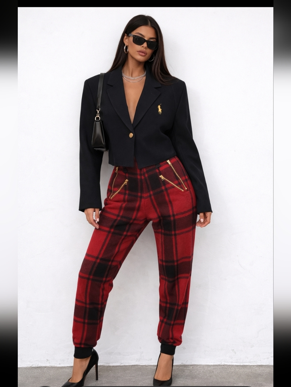 Ambercombie & Fitch Vintage Black & Red Plaid Jogger Style Sturrip Wool  Pants